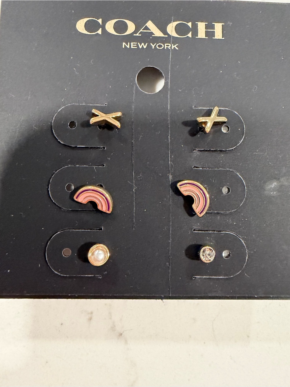 Coach  Gold and Pink Rainbow Stud Earring Set